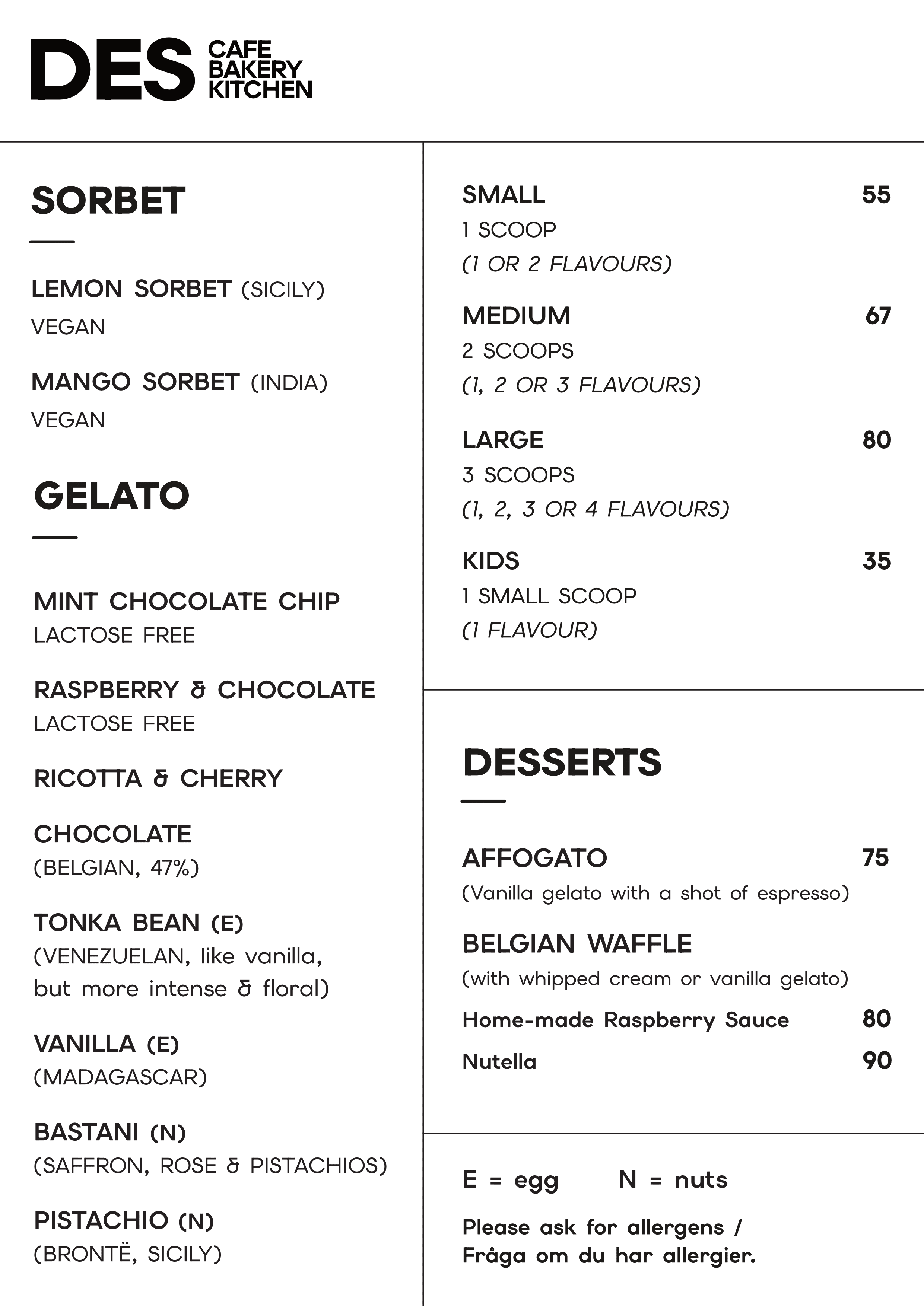Gelato Menu
